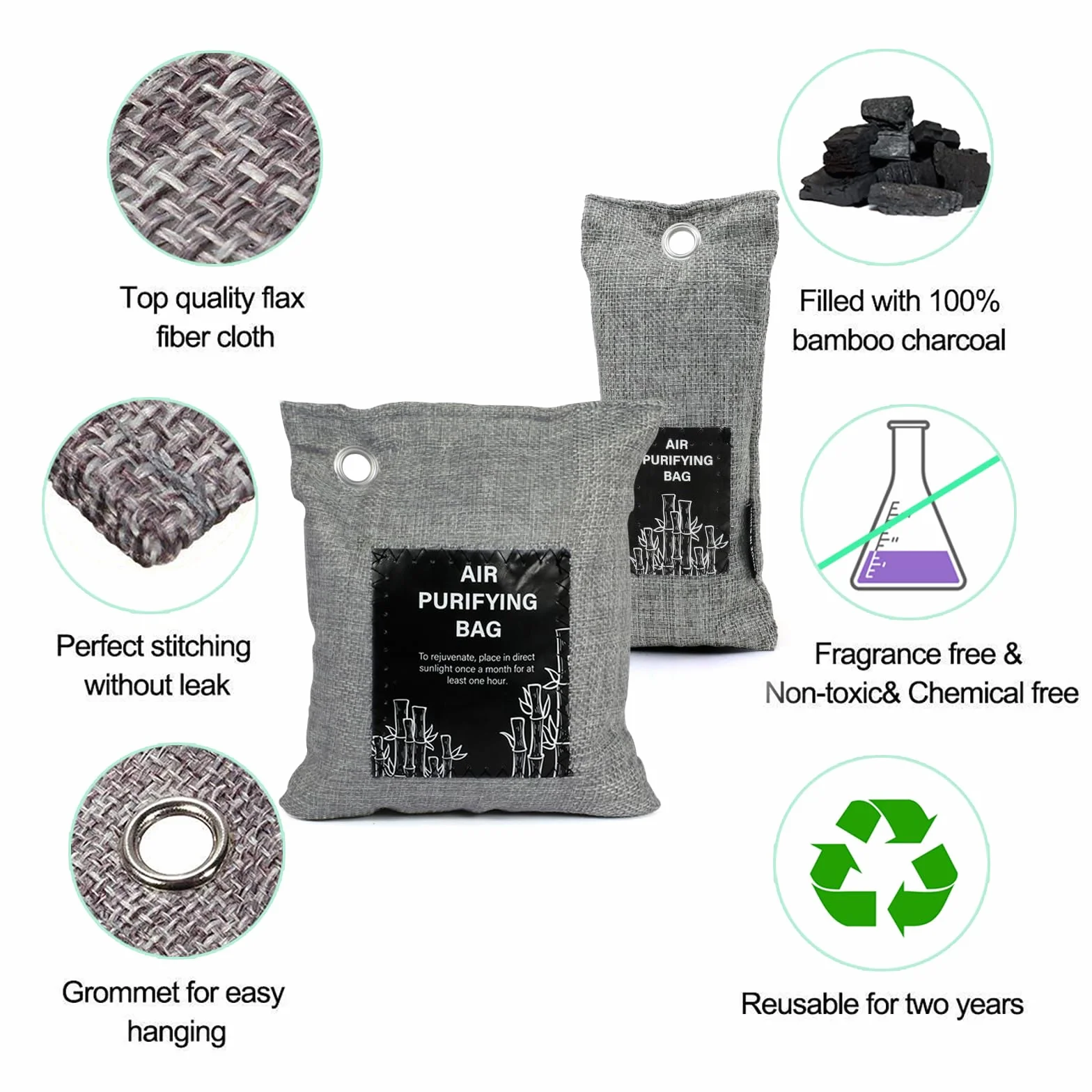LA BELLEFÉE Sacchetto Deodorante al Carbone Attivo di Bambù Naturale Deumidificatore per Ambienti, Rimuove gli Odori e l'Umidità per Auto, Casa, Camera da Letto, Armadi (Confezione Da 12 Pezzi)