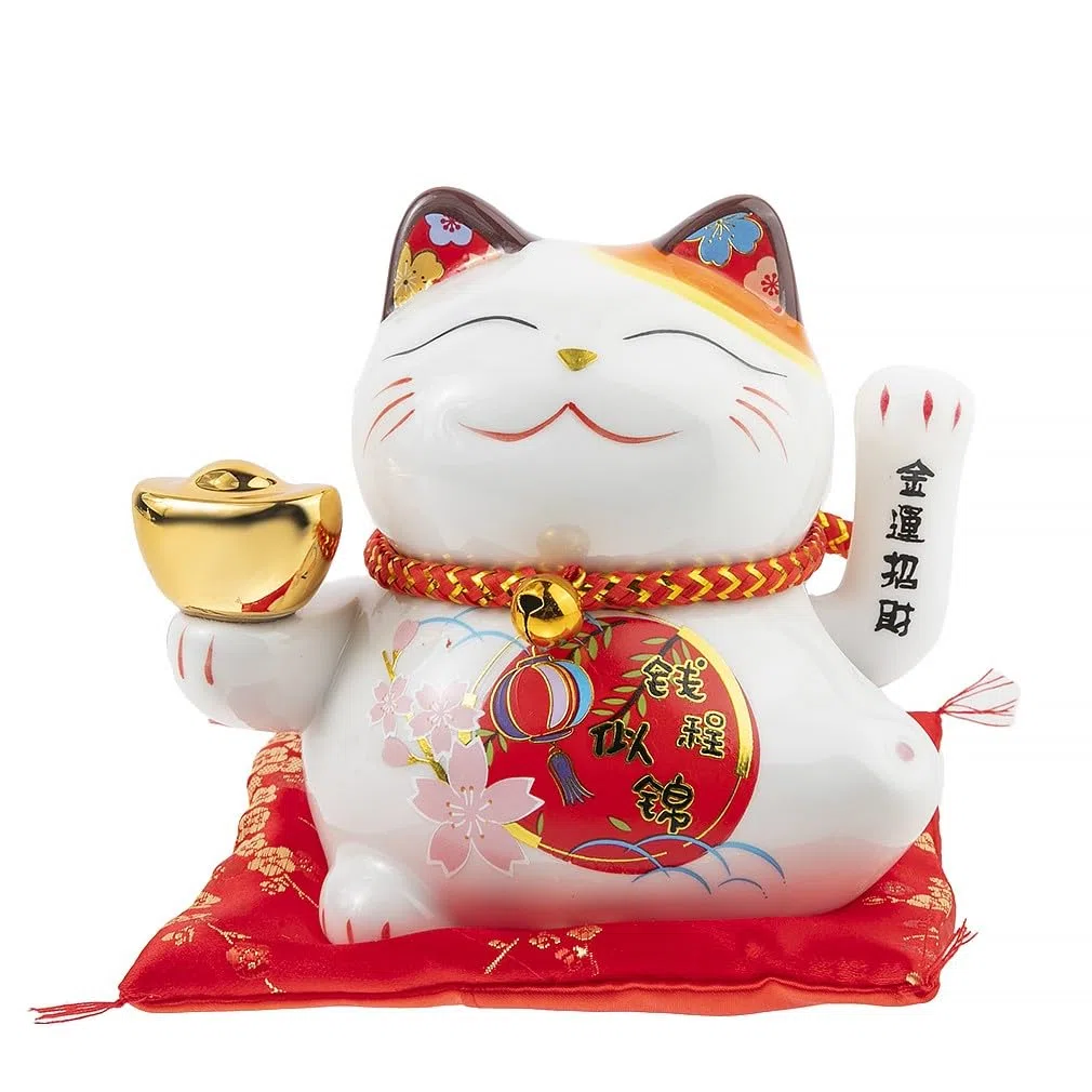 lachineuse - Gatto Maneki Neko - Statuetta giapponese del gatto fortunato - Braccio mobile - Oggetto decorativo kawaii - Porcellana del gatto fortunato - Fortuna, felicità, fortuna