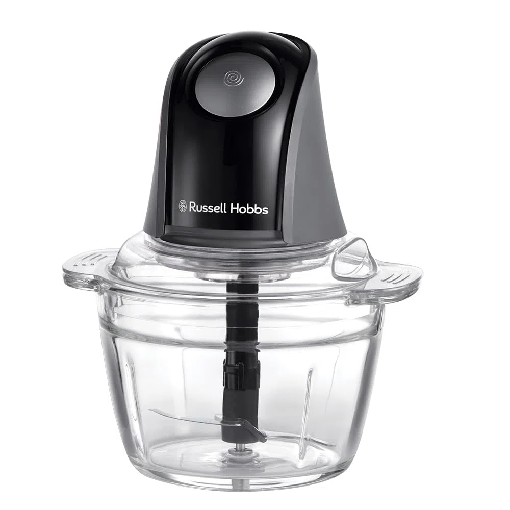 Russell Hobbs Tritatutto elettrico (ciotola vetro 1L, Verdure, Frutta, Carne, Aglio, Cipolla, Lavastoviglie ok, 2 Velocità, Lame in Acciaio Inox, 350W di Potenza) Grigio Carbone Opaco 27131-56