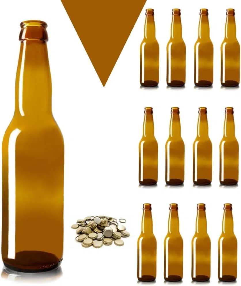 30 Pz Bottiglia Birra VETRO vuota 330 ml LONGNECK in vetro di colore abra Completa di Tappo Corona 26 mm - KIT per fare la birra ARTIGIANALE - Bottiglie birra vuote comprese di tappi