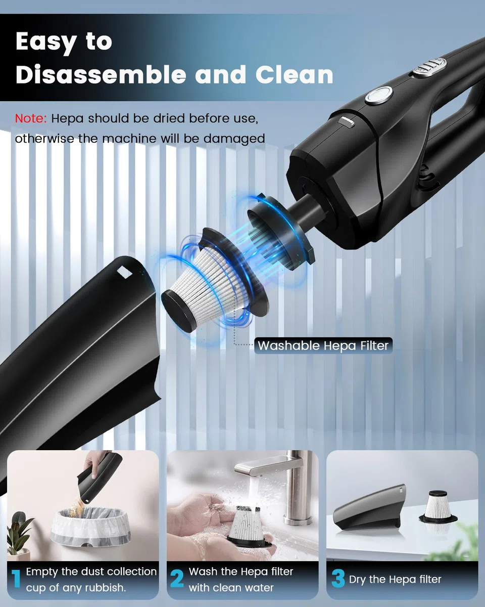 Aspirapolvere Auto Potente, Aspirapolvere Portatile, Aspirabriciole Senza Fili Potente con Filtro HEPA, Accessori Interni Kit di Pulizia, Aspiratore Auto per peli, pulizia casa, ufficio