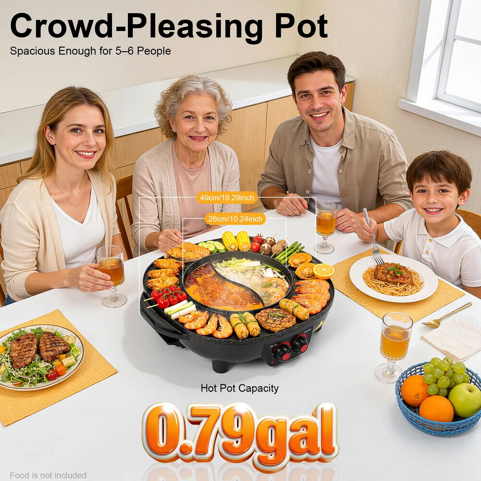 Electric Hot Pot e grill, 2000 W, padella elettrica multifunzione, capacità 3 l, con coperchio, manico del coperchio, per interni, coreano, barbecue, fonduta e raclette XXL, per 5-6 persone