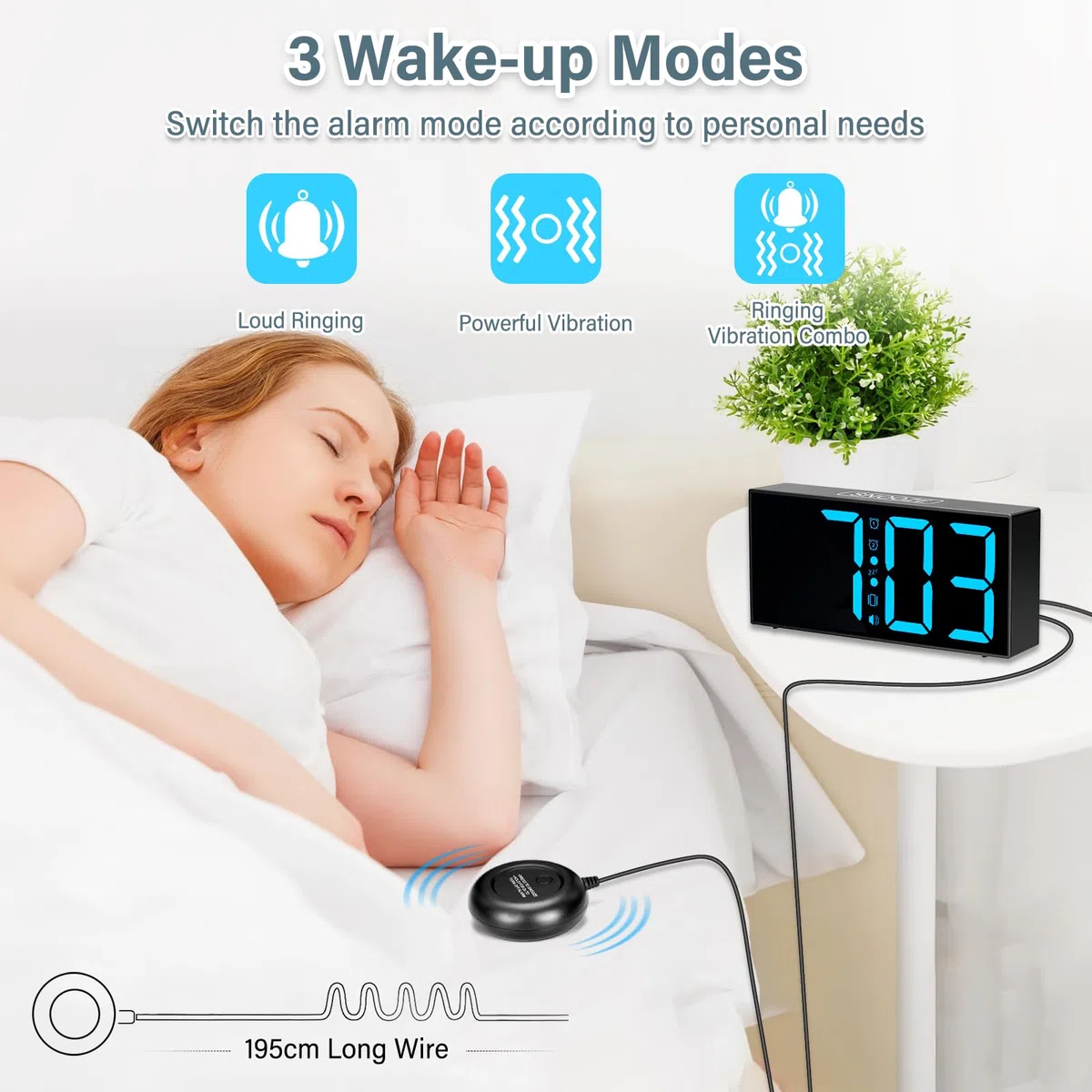 Sveglia da Comodino con Vibrazione Orologio Sveglia Digitale da Comodino Digitale da Comodino Per Non Udenti, Con Problemi Di Udito, Che Dormono Pesantemente, Snooze, Doppio Allarme, Porta Usb
