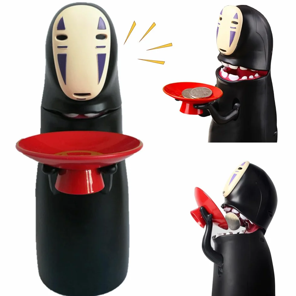 Salvadanaio Anime Cartone Divertente, Salvadanaio Elettronico con Effetto Sonoro Singhiozzo, Deglutizione Automatica delle Monete Creativo, Bambini e Decorazioni per la Casa, black