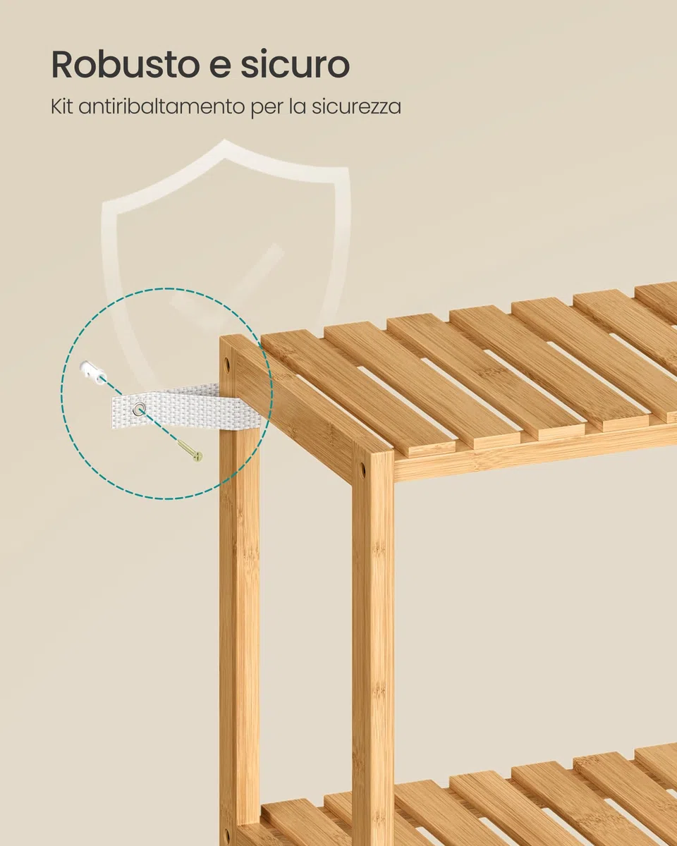 SONGMICS Scaffale Portaoggetti in Bambù, Mensola a 3 Ripiani, Multiuso, per Ingresso, Bagno, Soggiorno, Balcone, Cucina, 26 x 60 x 66 cm, Beige Naturale BCB33Y