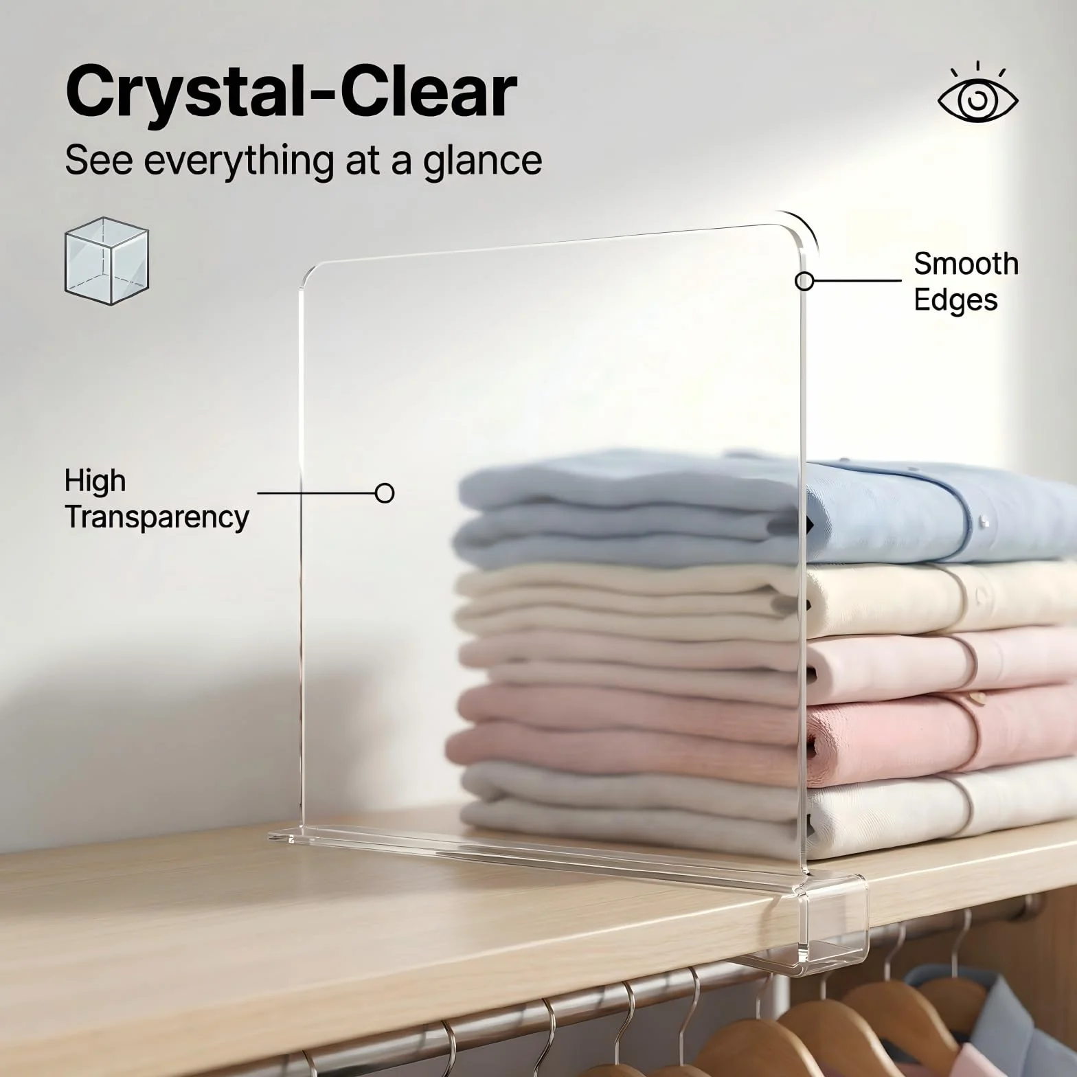 8 Separatori per mensole in Acrilico Trasparente: Organizer Multifunzionale – 30 x 20 cm – divisori per Armadio e Camera da Letto – librerie