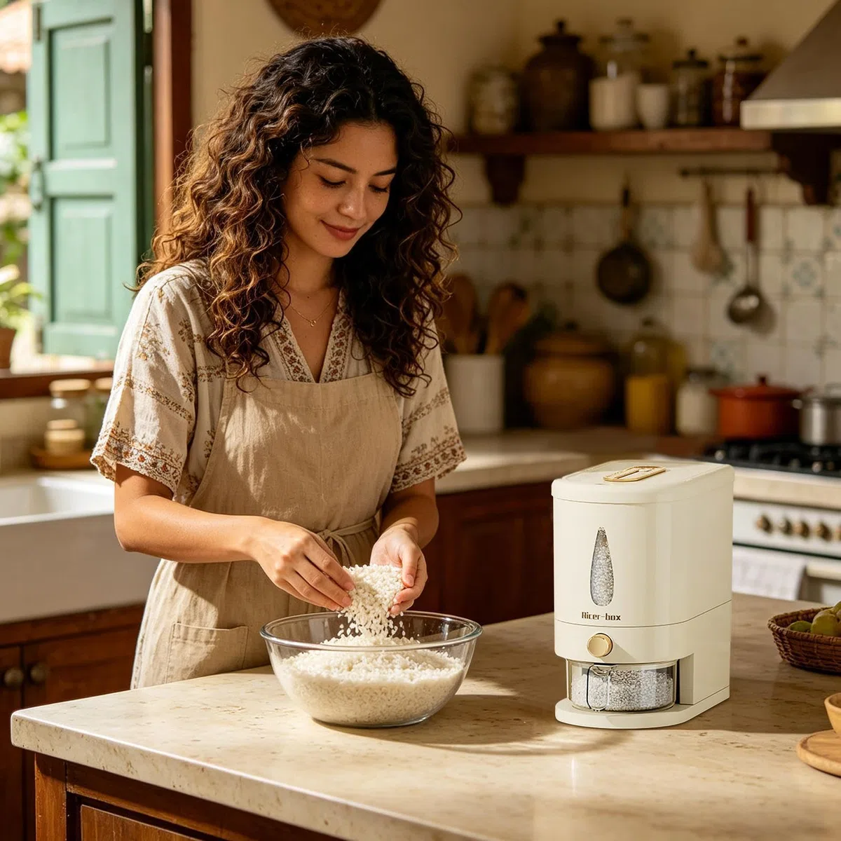 lyanny Contenitore Riso - Dispenser Ermetico Capacità 5 Kg - Con Misurino Incluso Contenitore Per La Conservazione Dei Cereali - Per Casa, Cucina E Piano Di Lavoro Cereali, Avena, Soia, Mais E Cibo