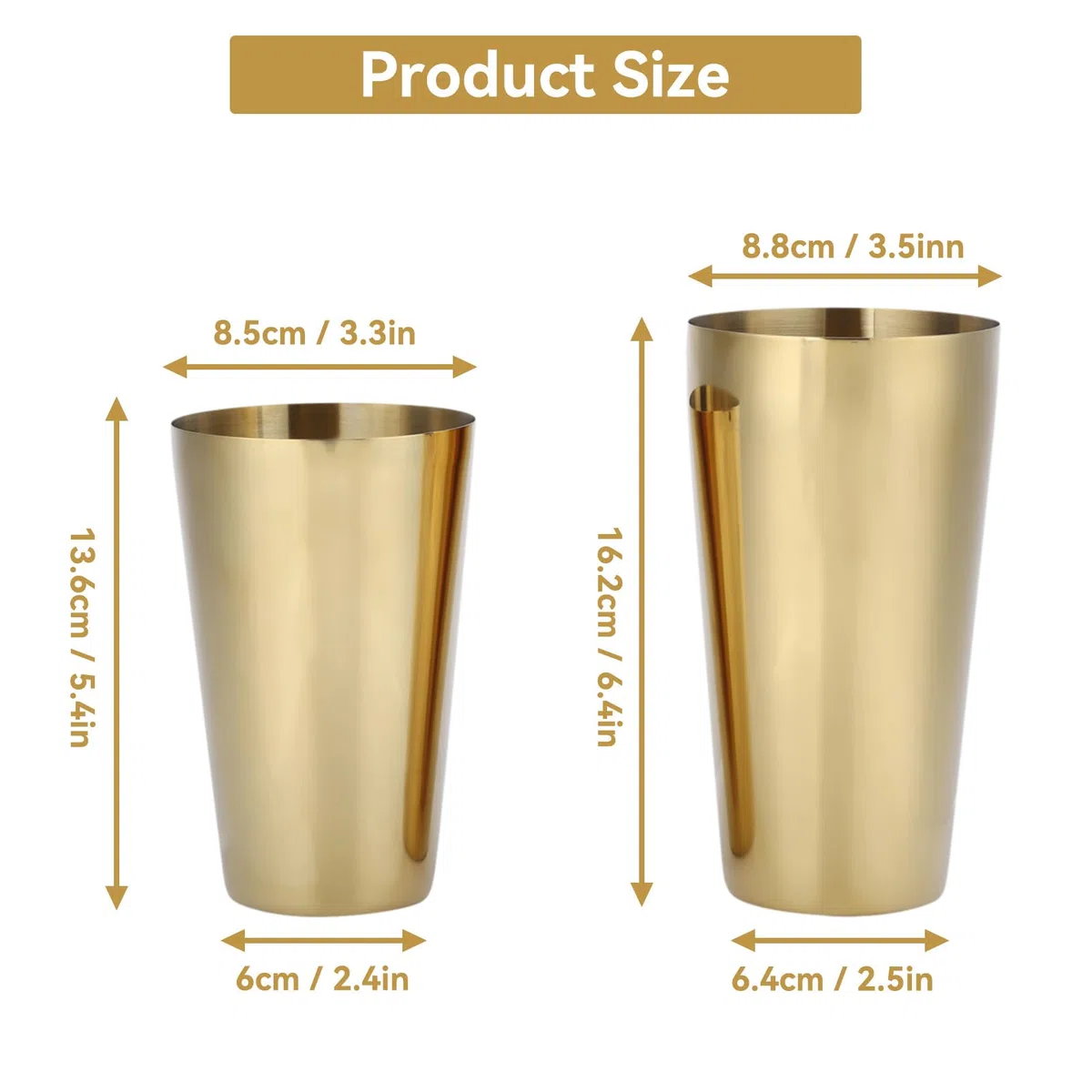 Shaker per cocktail, shaker Boston in acciaio inossidabile 17oz/26oz Martini Shaker Shaker per bevande per barman e home bar(Oro)