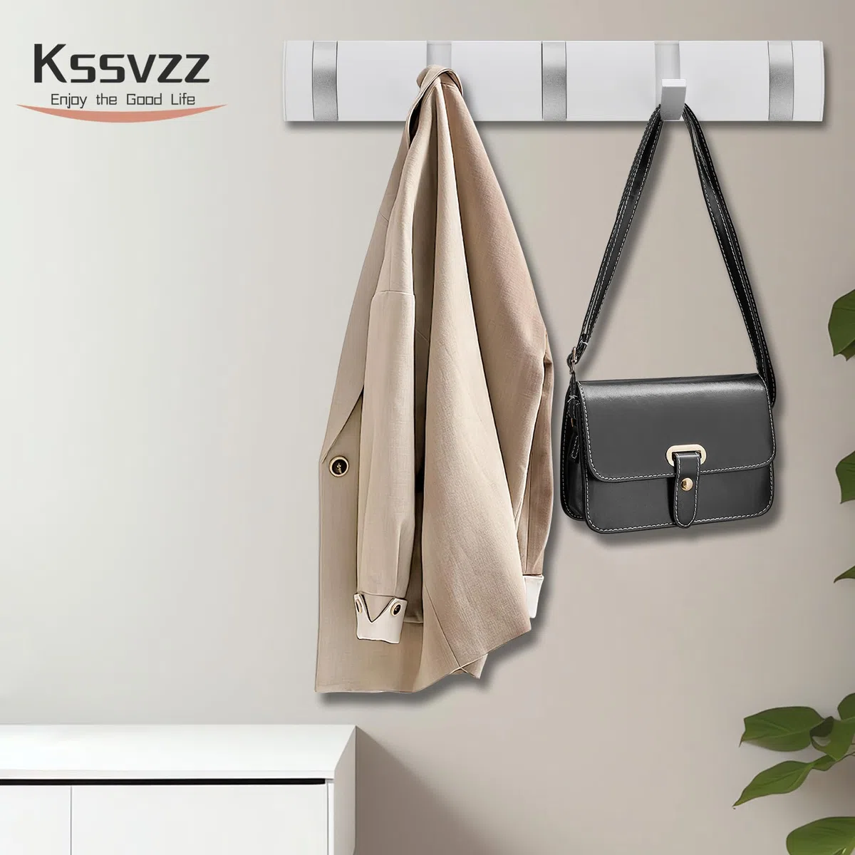 Kssvzz Appendiabiti da Parete con 5 Ganci Ribaltabili, Attaccapanni da Muro Moderno, Attaccapanni da Parete in Alluminio, Appendi Abiti per Muro, per Giacche, Cappotti, Cappelli, Sciarpe, Bianco