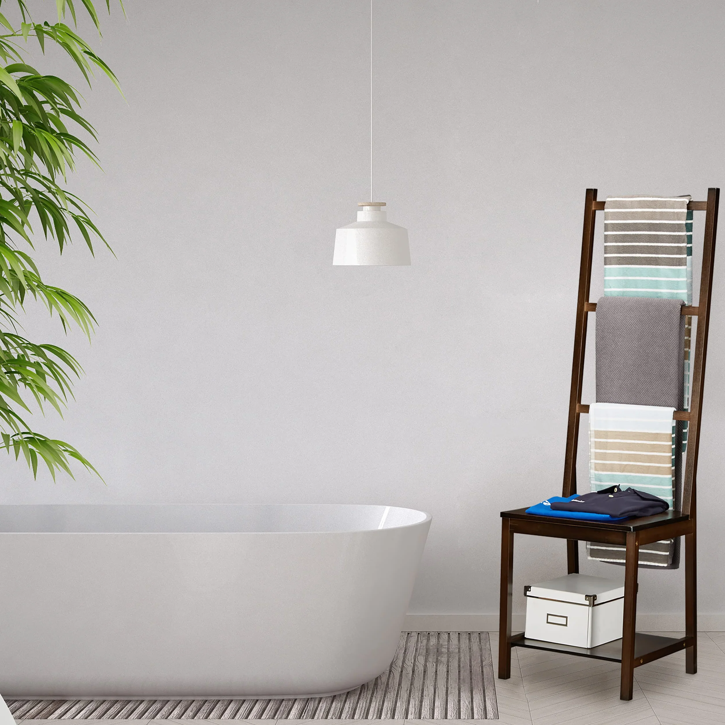 Relaxdays Sedia Portasciugamani in Bambù, HLP 133 x 40 x 42 cm, Bagno e Camera da Letto, Omino Servomuto, Marrone Scuro
