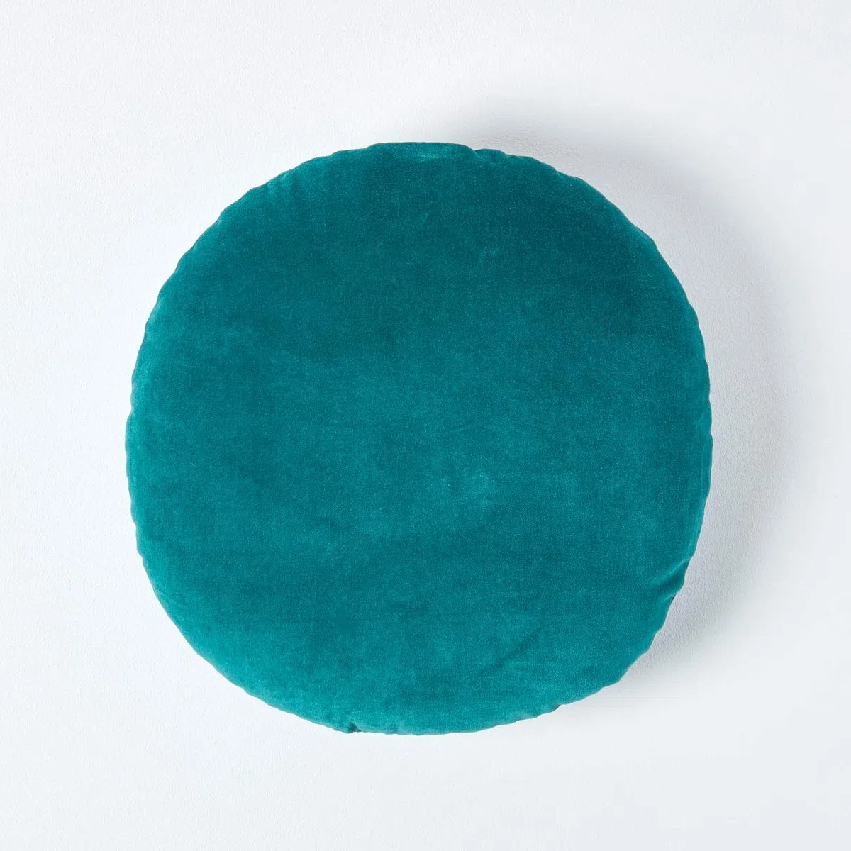 HOMESCAPES Cuscino rotondo 40 cm in puro cotone morbido tinta unita verde smeraldo decorazione divano o poltrona