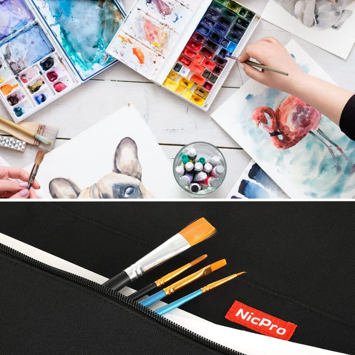 Nicpro Grande formato Art Portfolio Tote 65 x 95 cm Nero, Impermeabile Nylon Morbido Artista Storage Case per Poster Sketching, Disegno, Opere D'arte