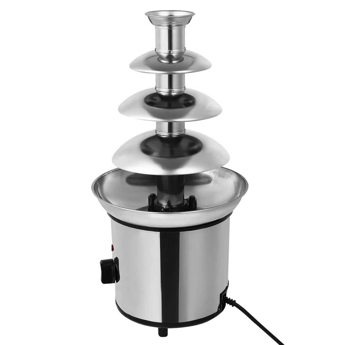 Fontana di cioccolato a 4 ripiani, grande fontana di cioccolato, con funzione di fusione, in acciaio inox, 170 W, cascate lisce per frutta e pasticceria - fontana per cioccofondue per caffè e hotel