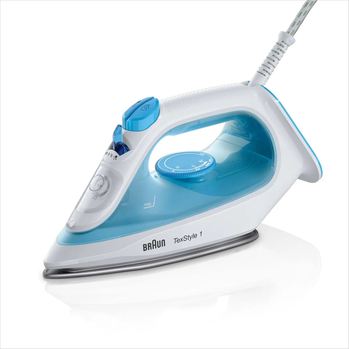 Braun TexStyle1 SI 1050BL Ferro da stiro a Vapore con 5 ANNI DI ASSISTENZA, Termostato, 25g/min in modalità Turbo, MODALITA' RISPARMIO ENERGETICO, Capacità Serbatoio 220ml, 2000W, Celeste