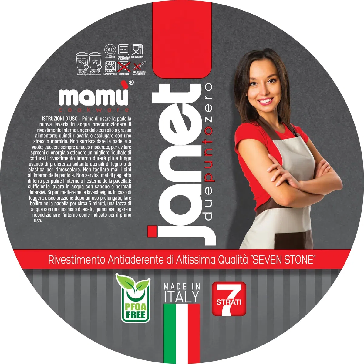 Mamù tegame Made in Italy janet 2.0 antiaderente antigraffio in alluminio 40 cm