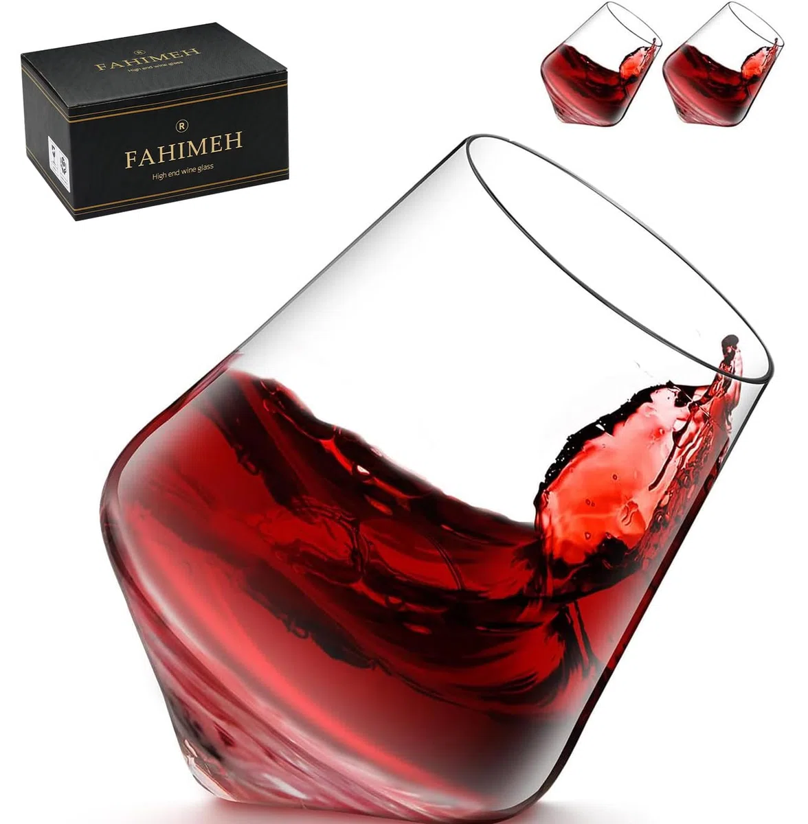 FAHIMEH Bicchieri Whisky Rum Cognac Cocktail Liquore Calici Vino Cristallo Vetro Inclinati Tumbler Rotanti Senza Stelo Degustazione Particolarin Personalizzato Regalo Set da 2pc 300ml