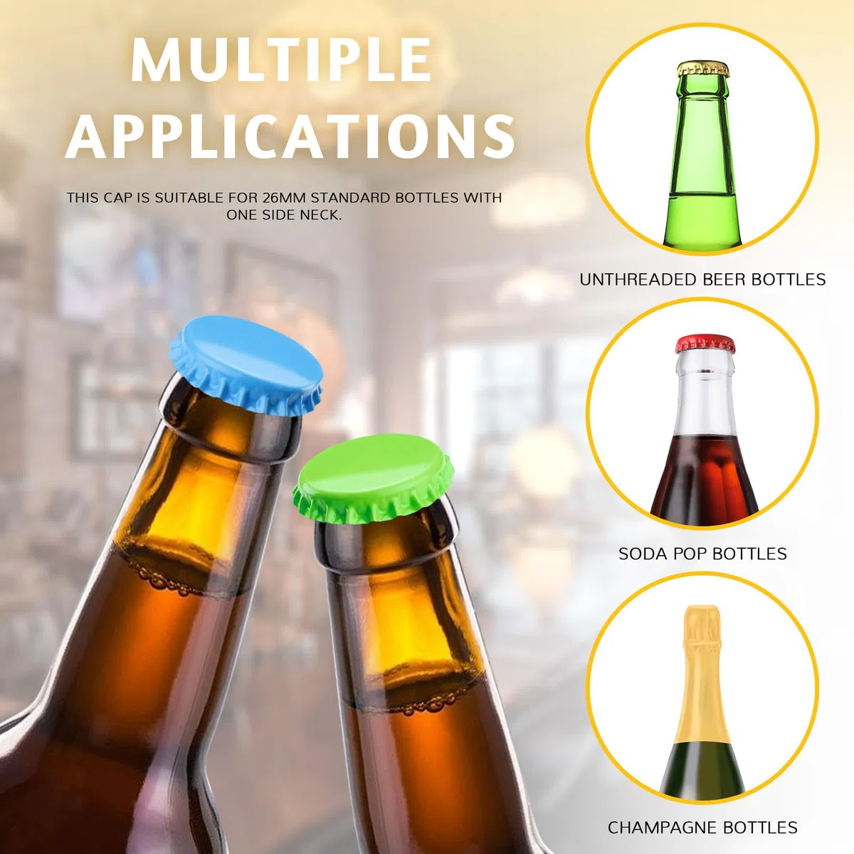 240 tappi per bottiglie di birra in metallo da 26 mm, con guarnizione in gomma, O-ring, per bottiglie di vetro fatte in casa e artigianato (15 colori)