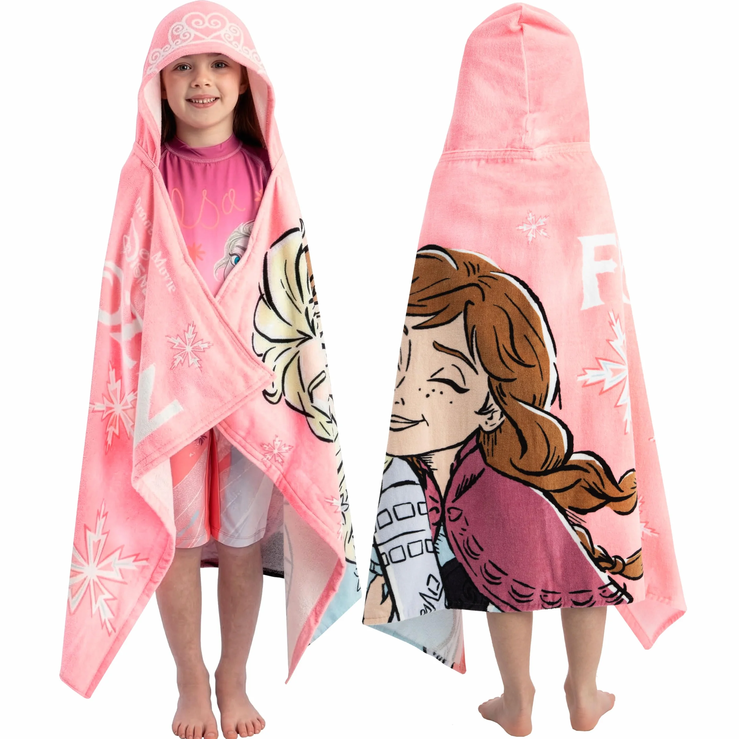 Disney Telo mare Frozen per bambine con Elsa e Anna, Asciugamano Indossabile Per Piscina e Spiaggia, Rosa, Taglia Unica