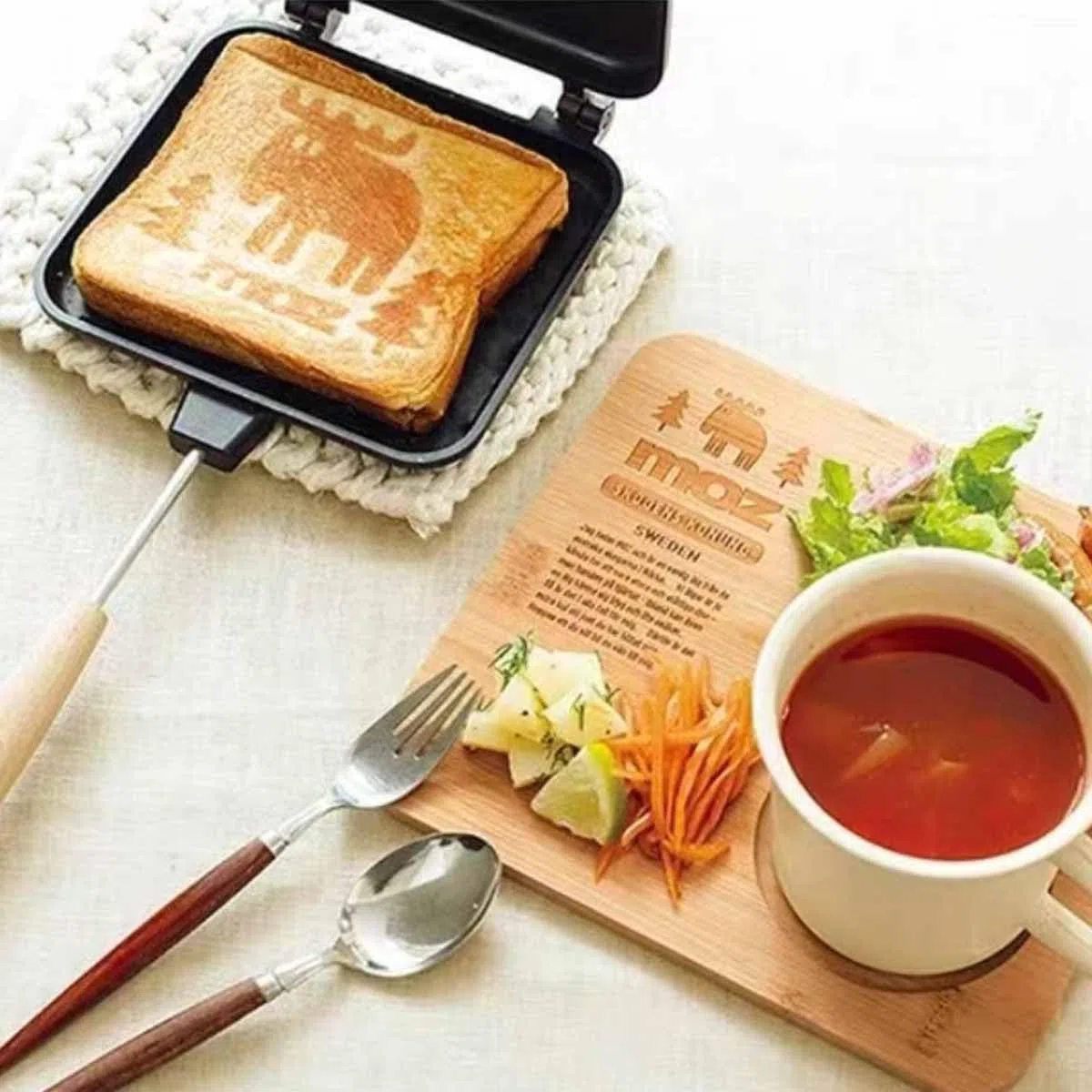 Padella Per Friggere a Doppia Faccia, Tostapane Tostato, Padella Ribaltabile Per La Colazione a Prova di Bastoncino con Manico Staccabile Per Bistecche, Frittelle Per La Colazione, Frittate
