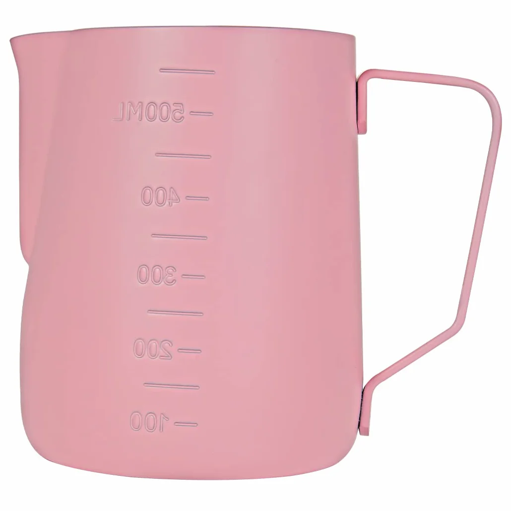 Brocca per caffè espresso, 600 ml, in acciaio inox con misurazione, tazza per schiuma di latte, brocca per caffè, arte latte, rosa