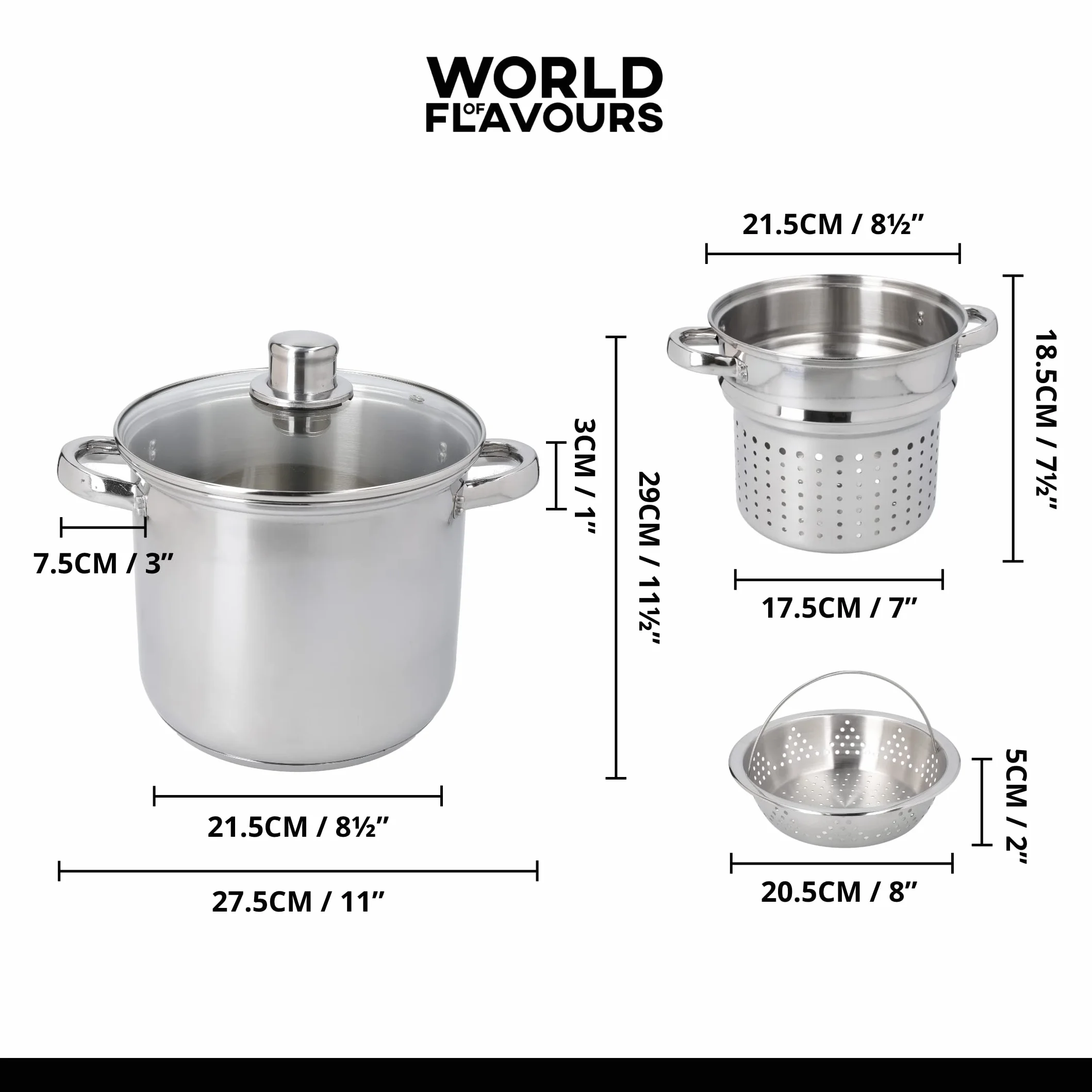 Kitchen Craft Italian Collection Pentola per pasta in acciaio INOX con inserto per cottura al vapore, 20 cm