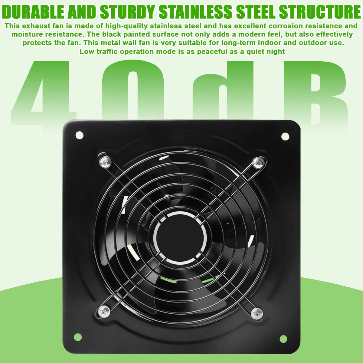 Ventilatore di scarico da 150 mm con valvola di ritorno - Potente ventilatore da bagno in acciaio inossidabile, ventilatore a parete 600 m³/h per cucina, bagno, garage, officina - Nero