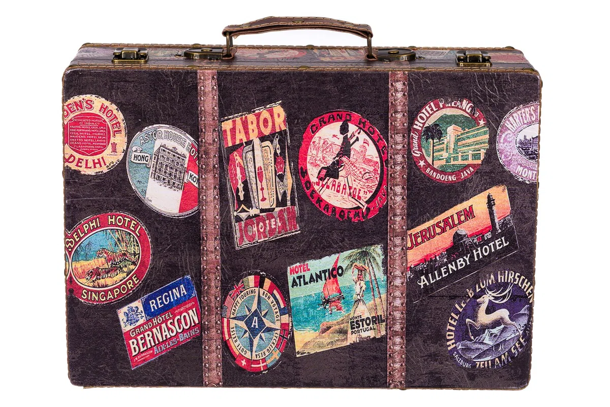 Valigia KD 1291 in legno rivestita in ecopelle con finitura in pelle, con inserti in metallo, in effetto anticato, di alta qualità, Bunt, Größe XL (36cm B x 25cm T x 12cm H )
