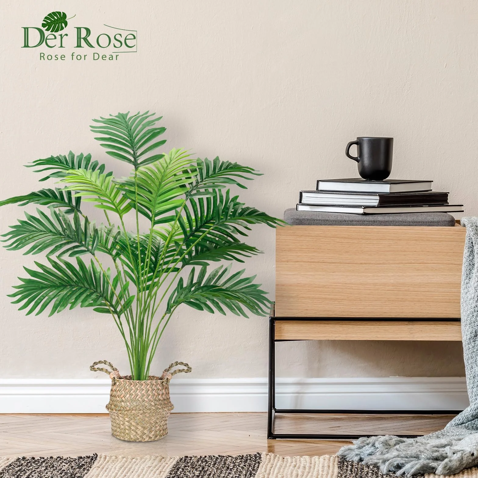 Der Rose Piante artificiali per interni Palma in vaso, 71 cm, pianta finta ideale per la decorazione di soggiorno, camera da letto, ufficio e giardino (1 vaso)