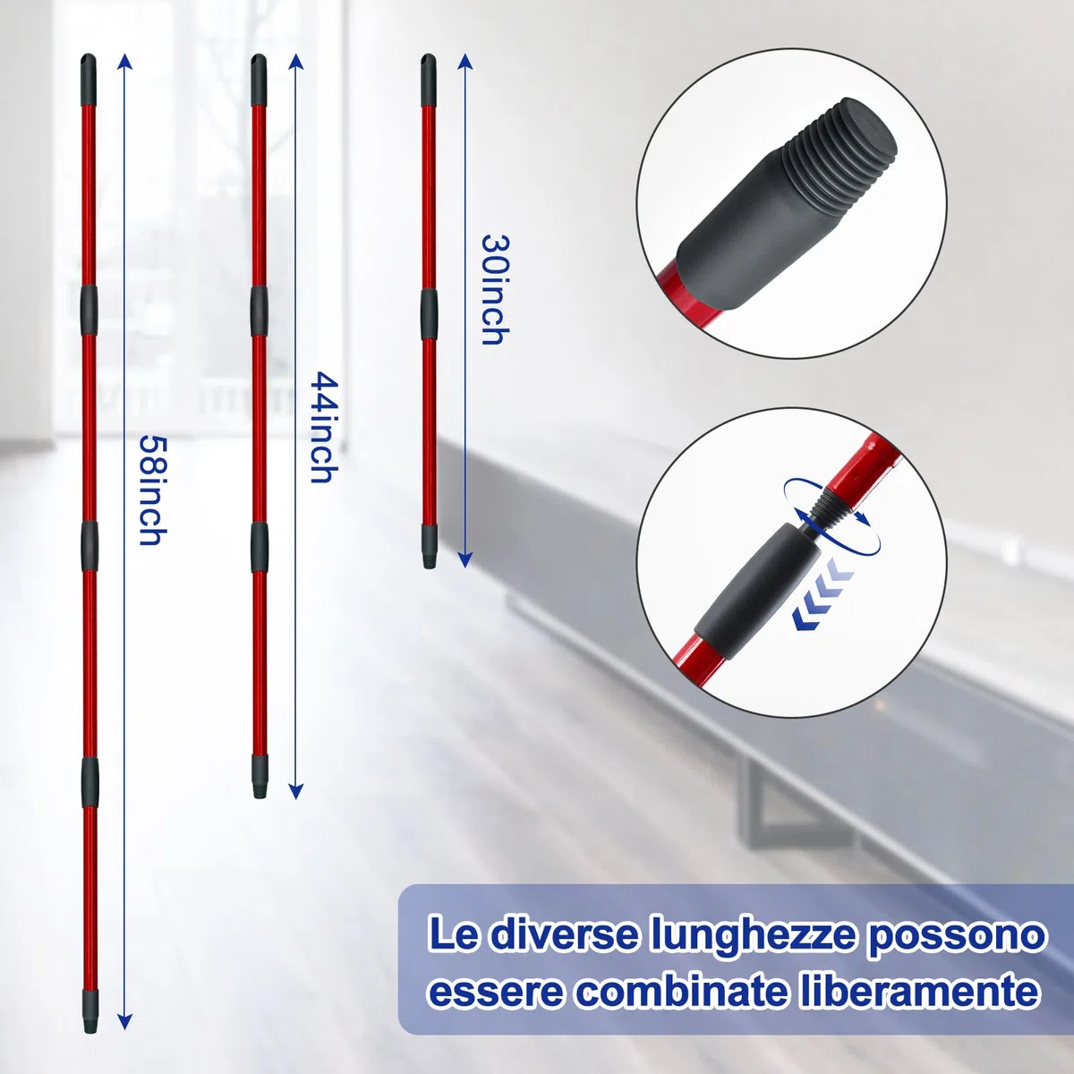 Spin Manico di Ricambio Mop Compatible With Vileda Turbo Spin Mop EasyWring Adjustable 4 Section Rod Rimovibile