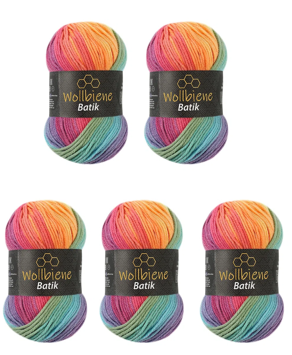 5 gomitoli di lana Batik da 100 g, 500 g, con gradiente, multicolore (5040 arcobaleno)