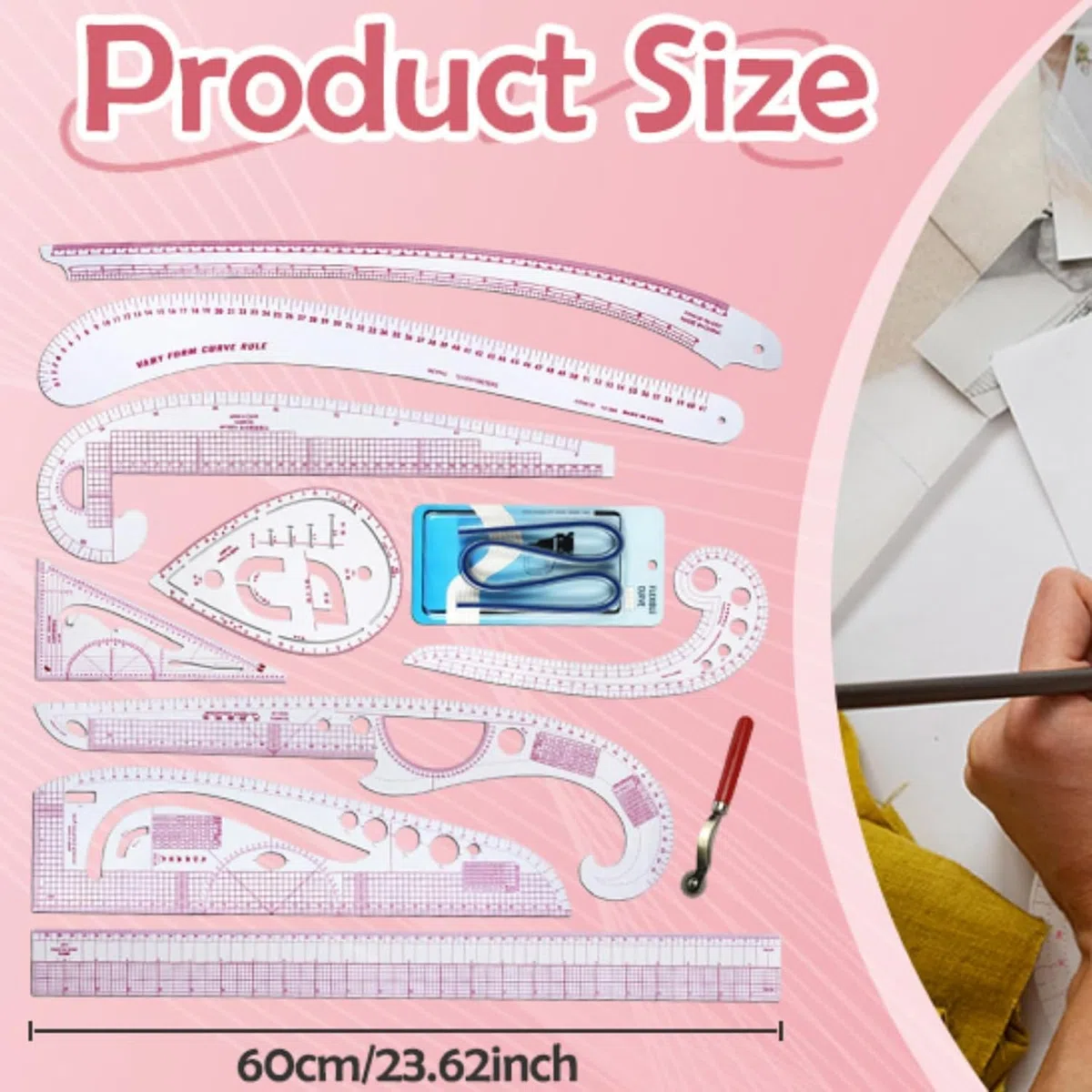 Generic Set di righelli per sarti, Designer, 11 Pezzi, RULER, ABS, Modern, 60 cm