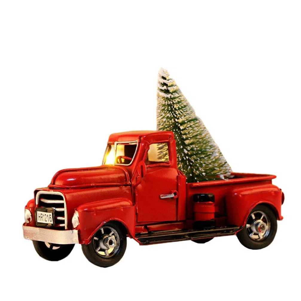 TOYANDONA Modello di Camion di Natale con Mini Albero di Natale Figurine di Auto in Metallo Vintage Giocattolo da Collezione Ornamento da Tavolo per La Casa Decorazione Centrotavola di