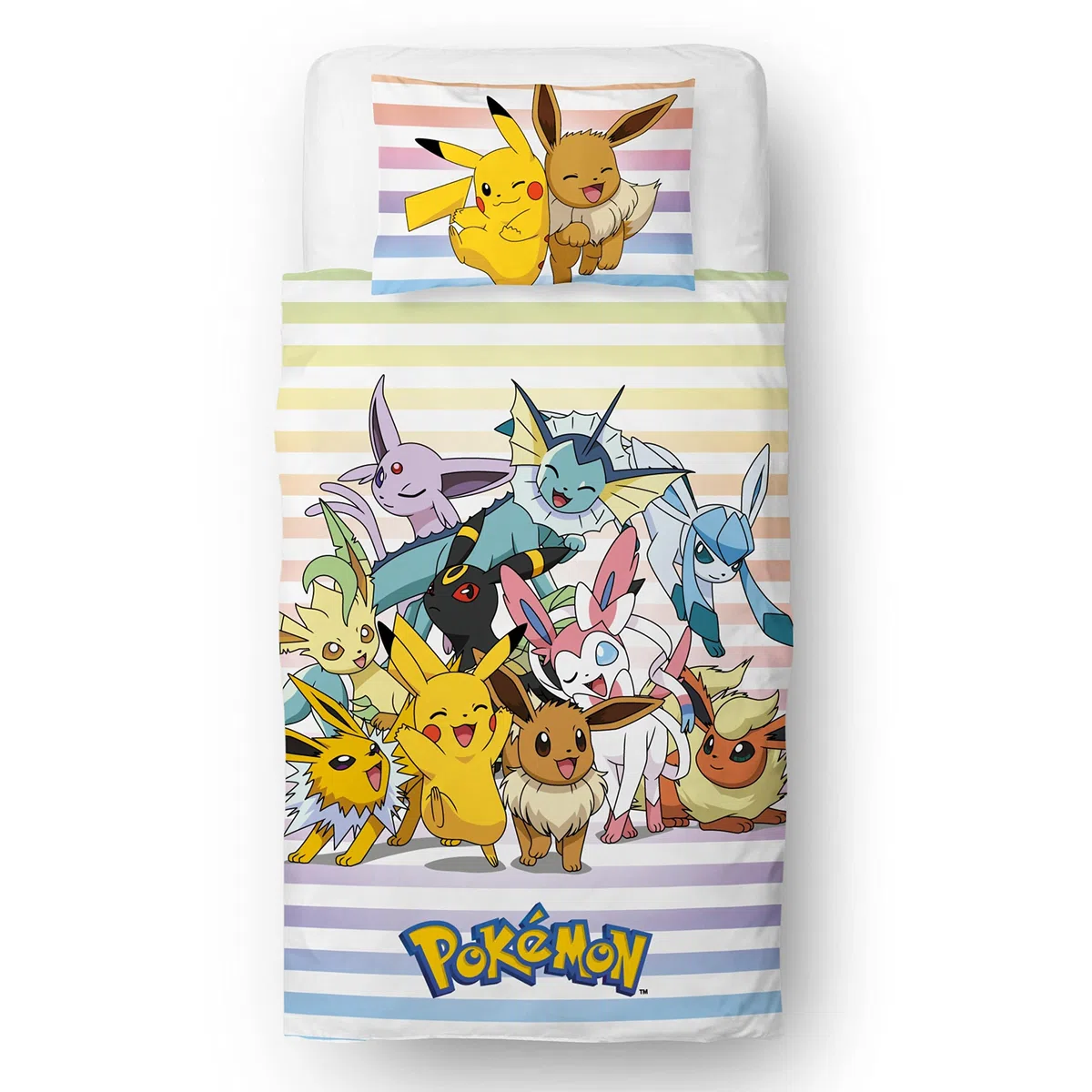 Set copripiumino singolo per bambini, con licenza ufficiale, motivo Pikachu Group reversibile a 2 lati, con federa coordinata, set da letto singolo di marca del mondo dei personaggi | policotone