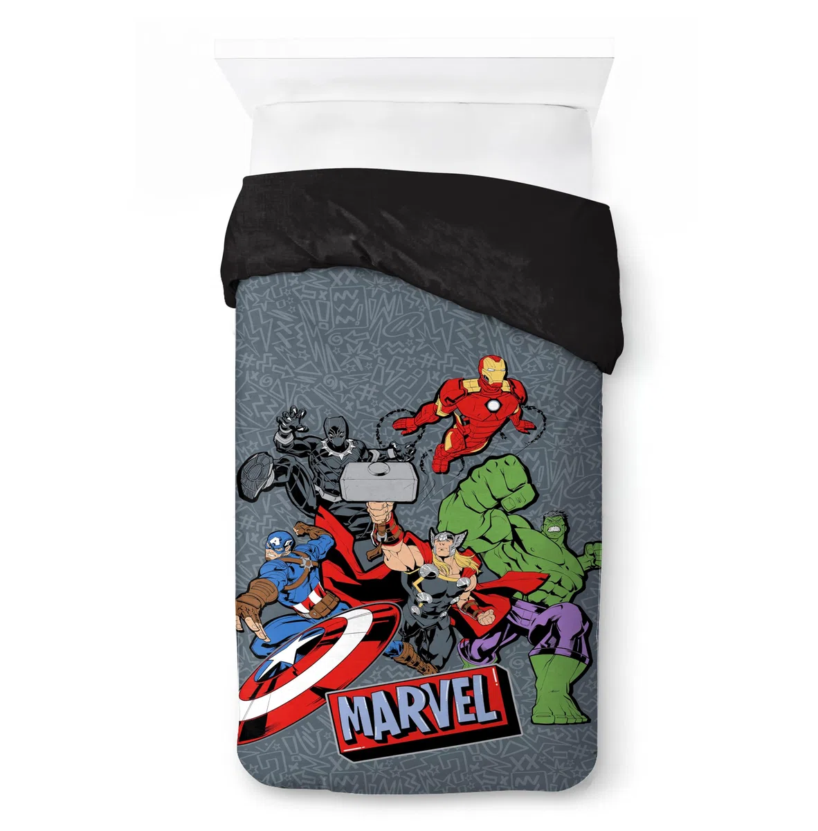 Jay Franco Kids Marvel Avengers Set copripiumino – Biancheria da letto morbidissima con federa, SOLO COPERTA, piumone non incluso, grigio, 2 pezzi singolo