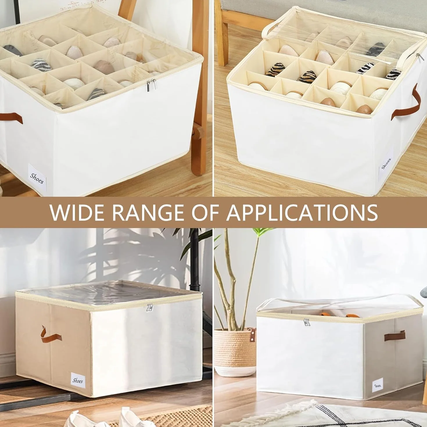 Scatole per Scarpe, Adatto per 12 Paia, Organizer Scarpe, Organizer per scarpe per armadio con coperchio trasparente e manici rinforzati per Camera da Letto, Ingresso, Armadio (2)