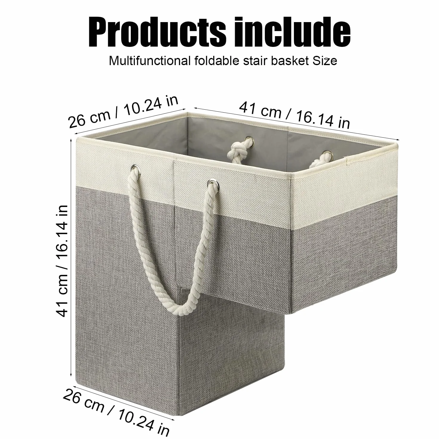 Cestino per Scale, 41x26x41 cm Cestino per Scale Multifunzionale Portaoggetti Portaoggetti con Manici in Corda Cestino per Gradini Pieghevole per Ufficio Domestico