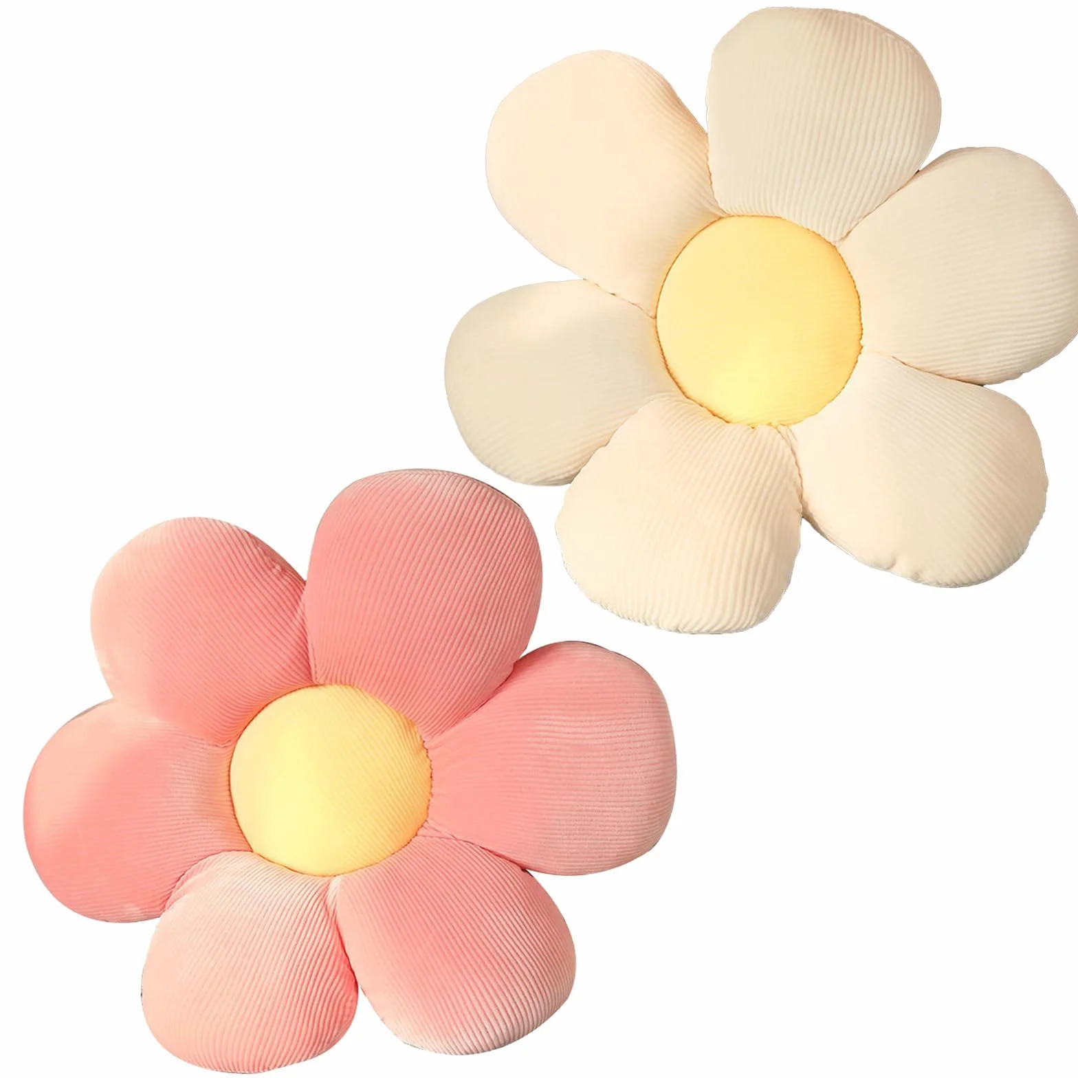 2 Pezzi Cuscini di Fiori, 40x40cm Cuscino a Forma di Fiore, Cuscini da Pavimento Fiore, Carino, Morbido Cuscino a Petali per Casa Divano Auto(Rosa e Bianco)