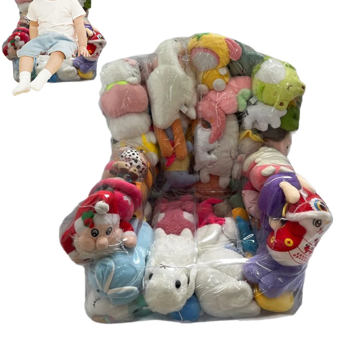 Pouf Di Peluche Trasparente Per Bambini, coprisedia in peluche con chiusura zip, sacca porta giocattoli per eliminare il disordine dai pavimenti organizzare l'angolo giochi dei bambini (Non Incluso)