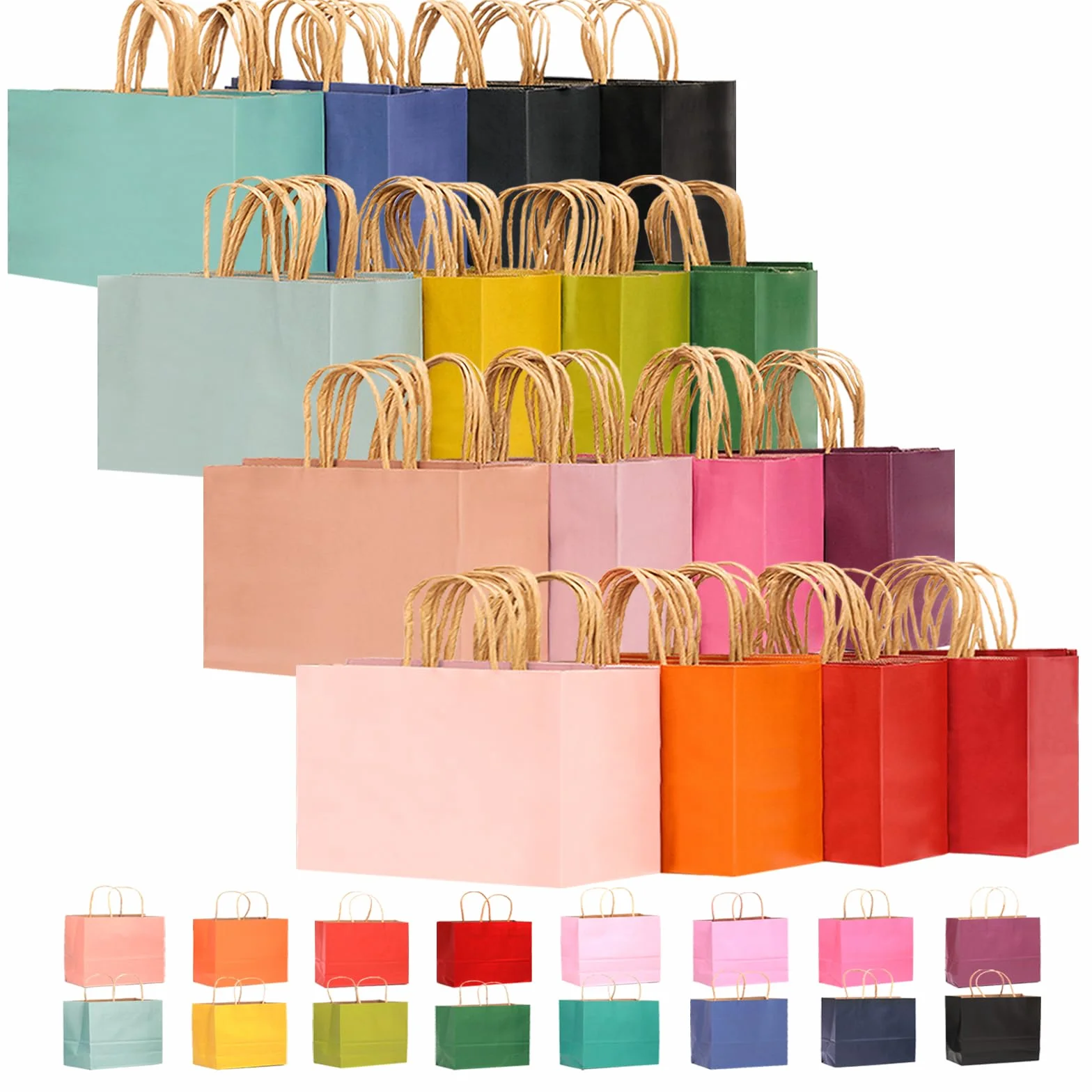 Gcardist 32 sacchetti di carta da regalo, 32 x 25 x 11 cm, grandi sacchetti regalo con manici, 16 diversi colori per anziani (12,6 x 10 x 4,3 pollici, larghi)