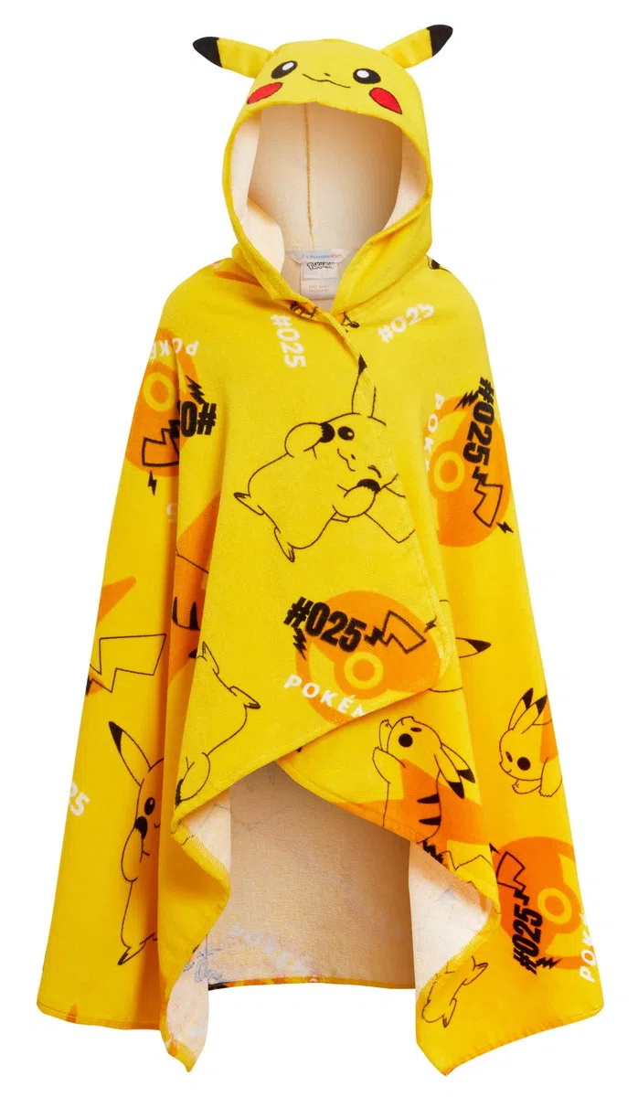 Asciugamano con cappuccio Pikachu 100% cotone Bambini Orecchie 3D Vestiti Pikachu Poncho Asciugamano da spiaggia Bagno Asciugamano per nuoto Omslag