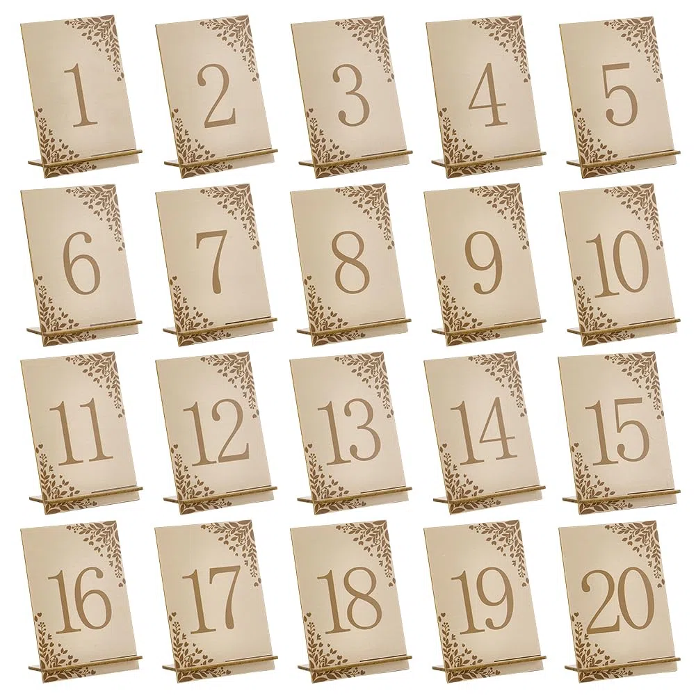 PH PandaHall 20pz Numeri Tavoli Ristorante Numeri da Tavolo in Legno Numero 1-20 con Base di Supporto per Matrimonio Feste Tavoli Addio Al Nubilato Banchetto Ristorante, 13.5x9cm