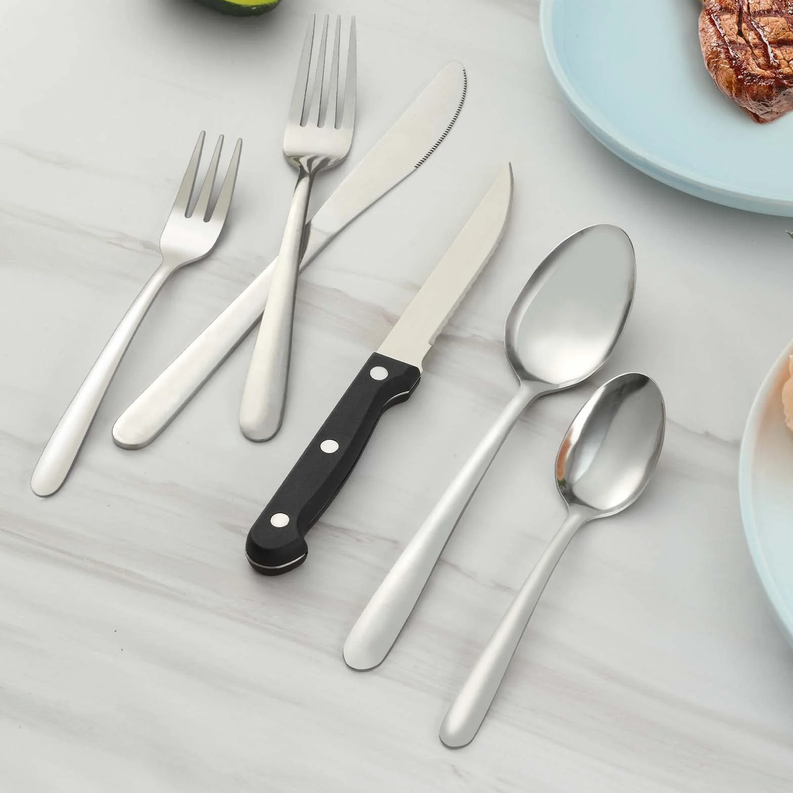 Pleafind posate da 36 pezzi, posate acciaio inox 6 persone per uso alimentare, set posate in argento con coltello, cucchiaio, forchetta, coltello da bistecca, lavabili in lavastoviglie