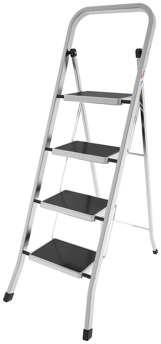 Colombo Scaletta Pieghevole 4 Gradini Factotum | Scala Richiudibile Domestica Salvaspazio in Alluminio con Gradini Antiscivolo Extra Larghi e Piedini in Gomma, Robusta e Sicura | Made In Italy