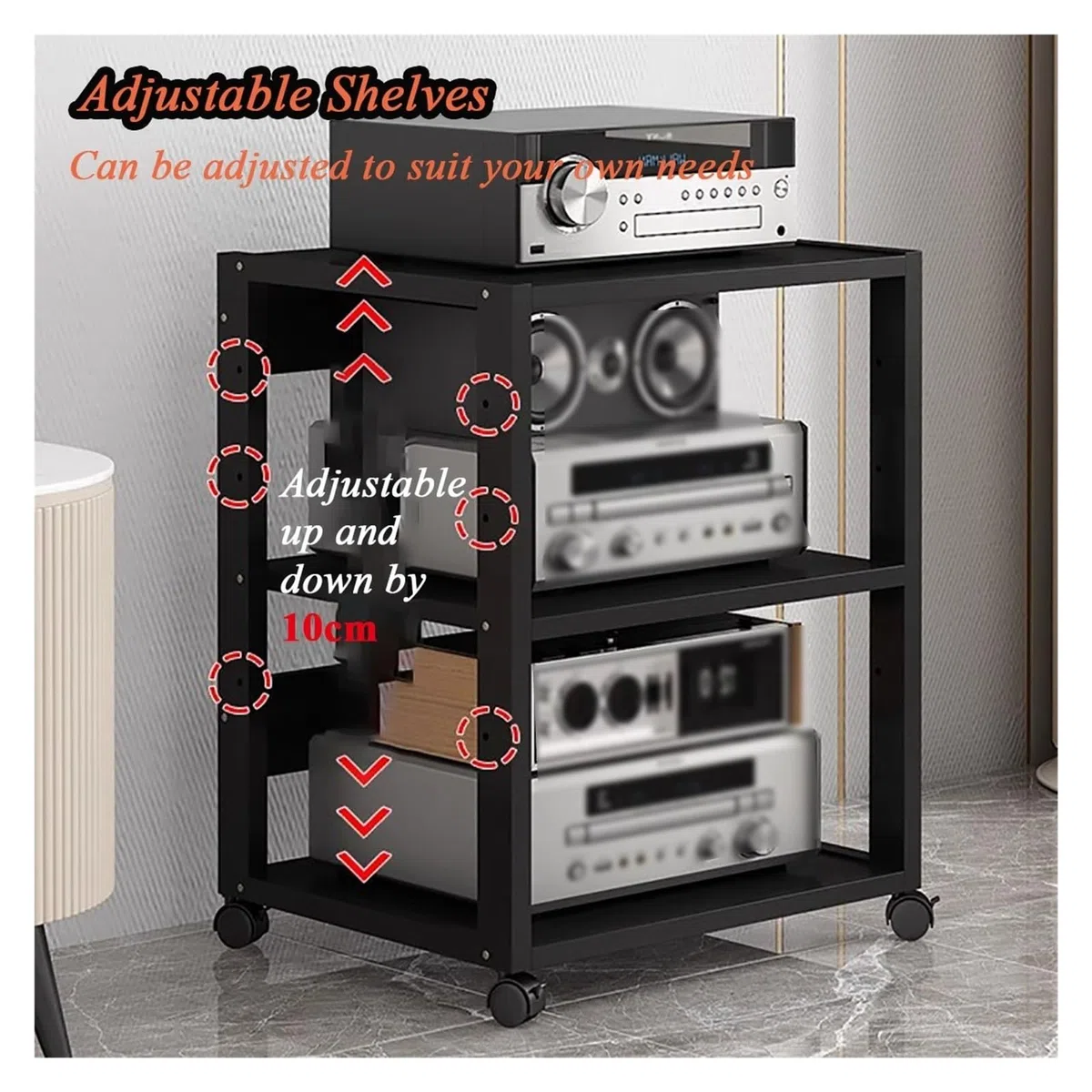 Generico mobile stereo hi fi rack hifi Mobiletto Stereo A 7 Livelli Con Ruote, Console Centrale, Ripiani Aperti For Dispositivi Multimediali, Supporto Audio Video For Ricevitori, Lettori DVD(Red)