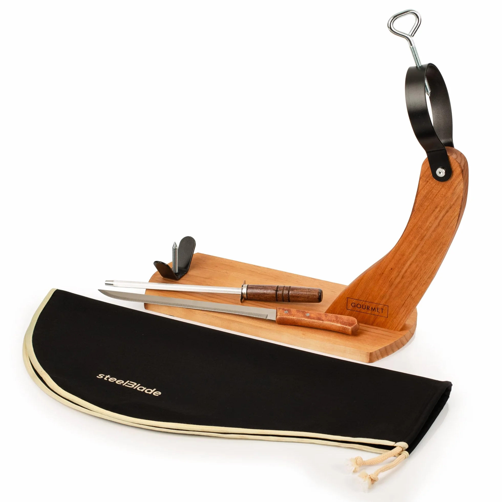 Prosciutto Gondola + Copre Prosciutto + Coltello Prosciutto e Chaira - Supporto prosciutto prodotto in Spagna