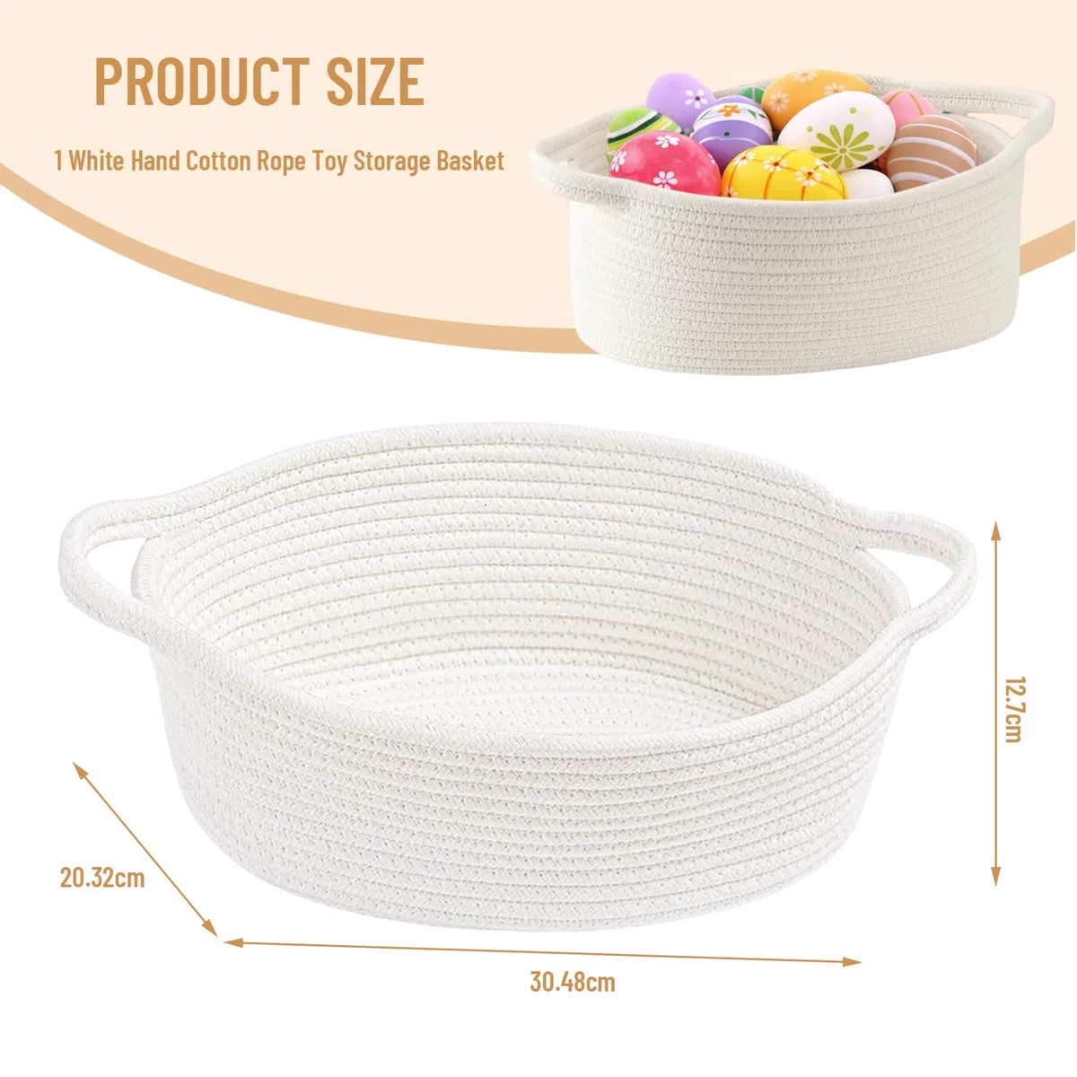 Weiß Cesta Intrecciata in Corda di Cotone con Manico, Cesto Regalo Vuoto, Pratico Cesto Contenitore per Giocattoli per Bambini, Organizzatore Decorativo per Camerette