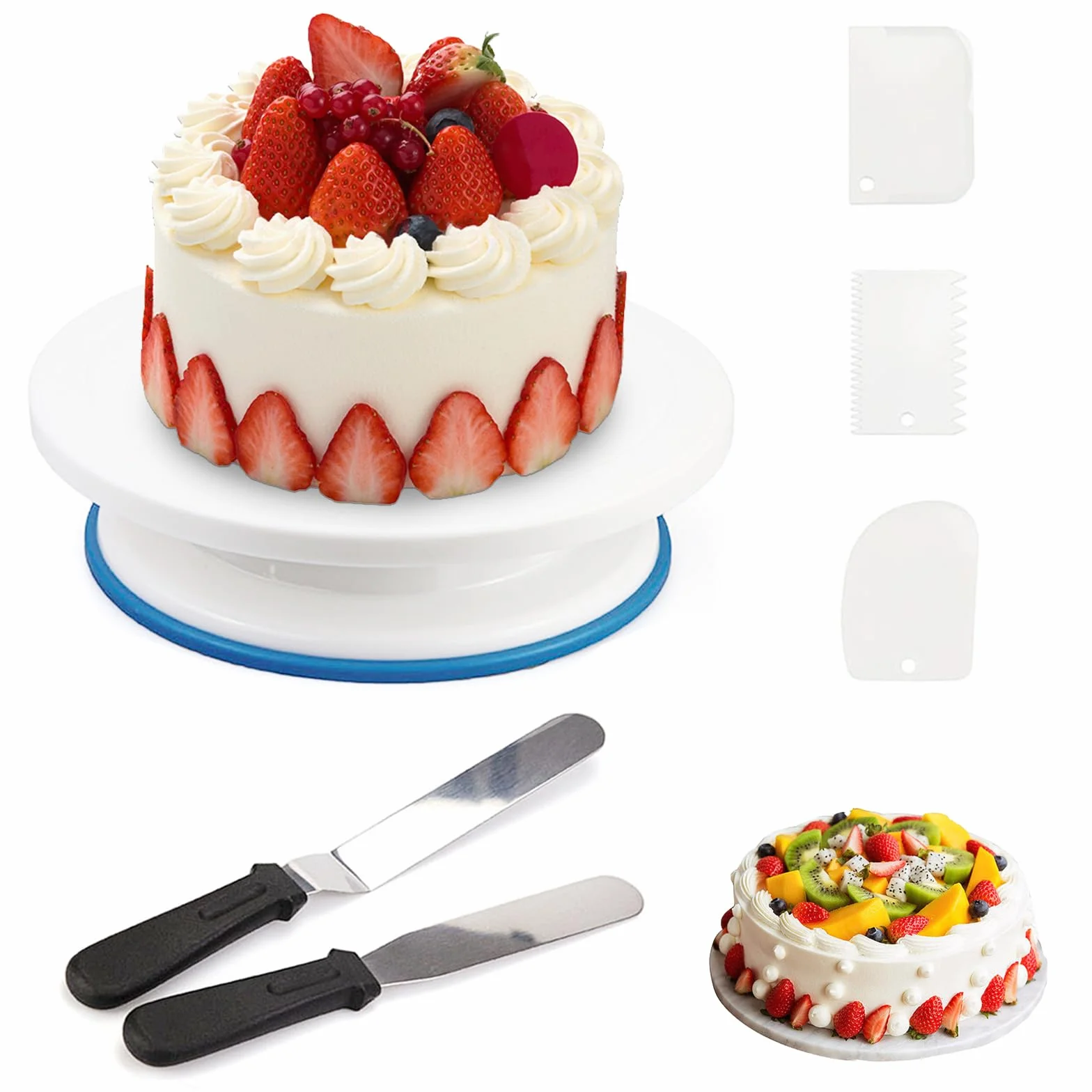 6Pezzi Kit Piatto Girevole per Torte con Raschietto Pasticceria, Pettine per Torte, Kit Pasticceria Professionale, Piatto Rotante per Torte per Fare Torte, Cottura al Forno, 28cm