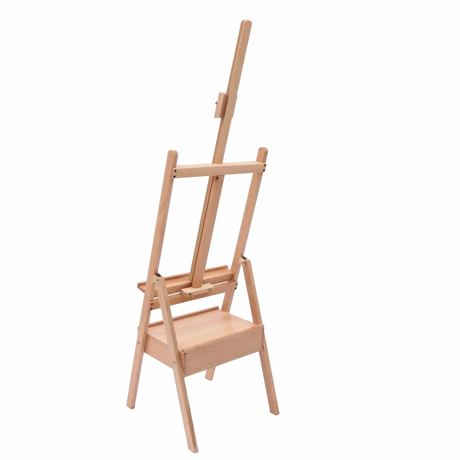 Cavalletto da Pittura Professionale ad H con Cassetto Portaoggetti, in Legno di Faggio Massello, Cavalletto per Dipingere Regolabile Altezza154-198cm, Max Leinwand 90cm, per Dipinti, Mostre