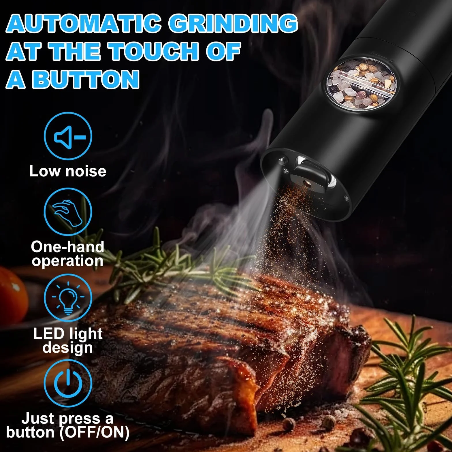 UCAMP Macina Sale e Pepe Elettrico con Base Ricaricabile,Macina Pepe Automatic,Macinaspezie con Granulosità Regolabile,Macina Spezie con Pennello e Cucchiaio,Luce Led,per Barbecue,Ristorante Cucina