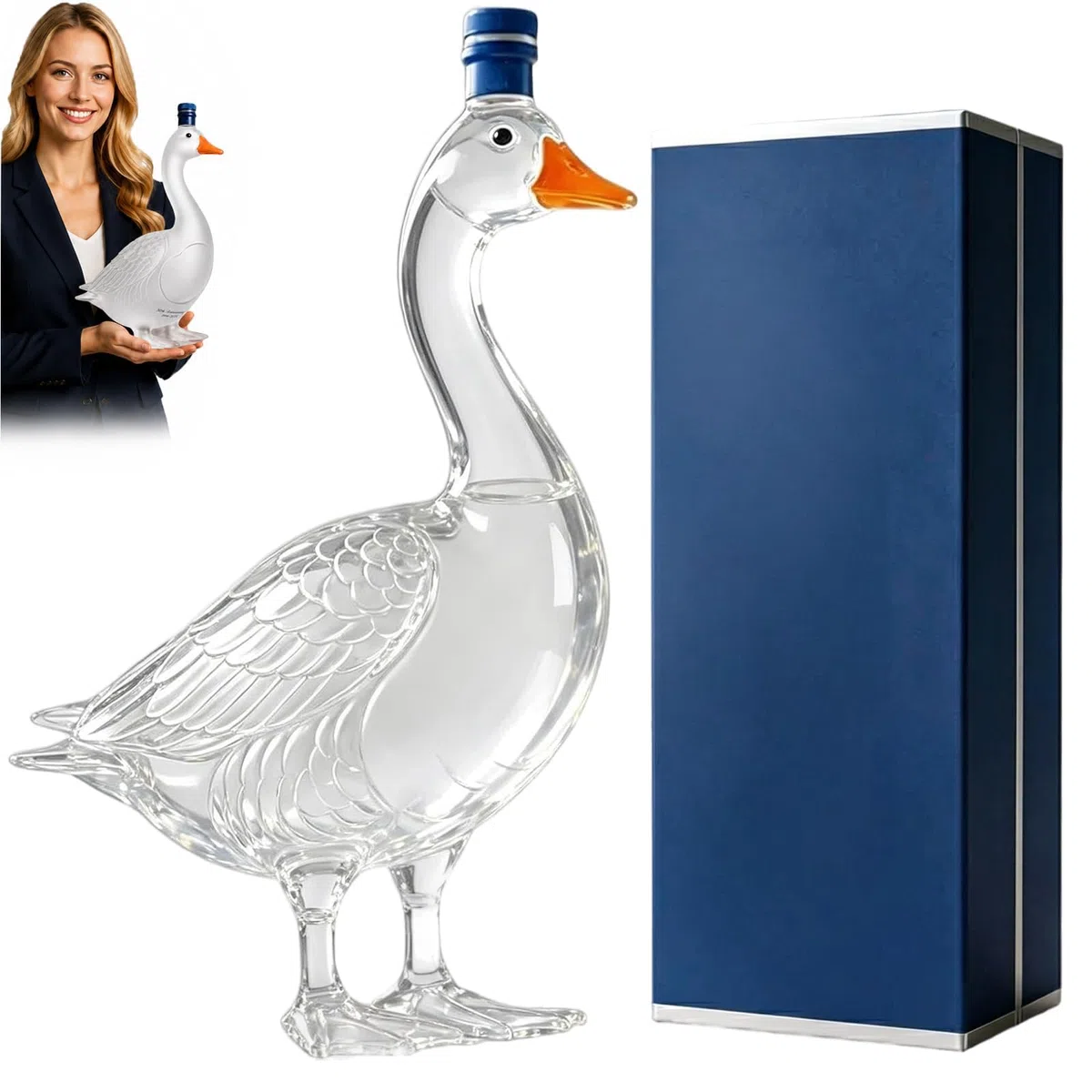 30th Anniversary 3D Sculpted Vodka Bottle, Funny Goose Wine Bottle, 350ml Glass Whiskey Decanter Container, Transparent Liquor Decanter, Gift for Bar, Home, Party, Man, Father (Transparent)